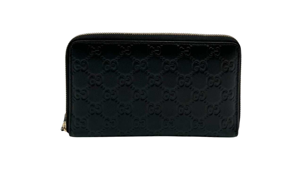 GUCCI GG BLACK LEATHER ZIPPY LONG WALLET