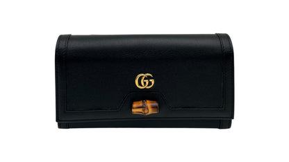 GUCCI WONKA GRAIN CALFSKIN DIANA CHAIN WALLET BLACK
