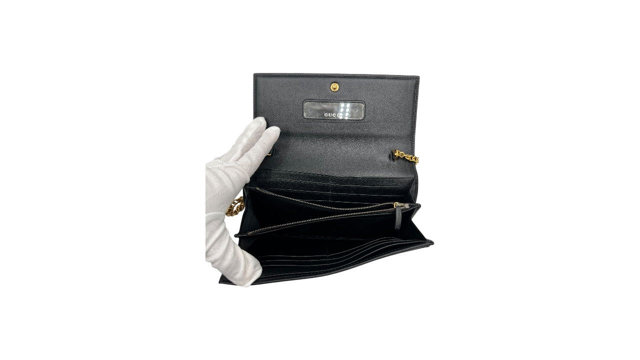 GUCCI WONKA GRAIN CALFSKIN DIANA CHAIN WALLET BLACK