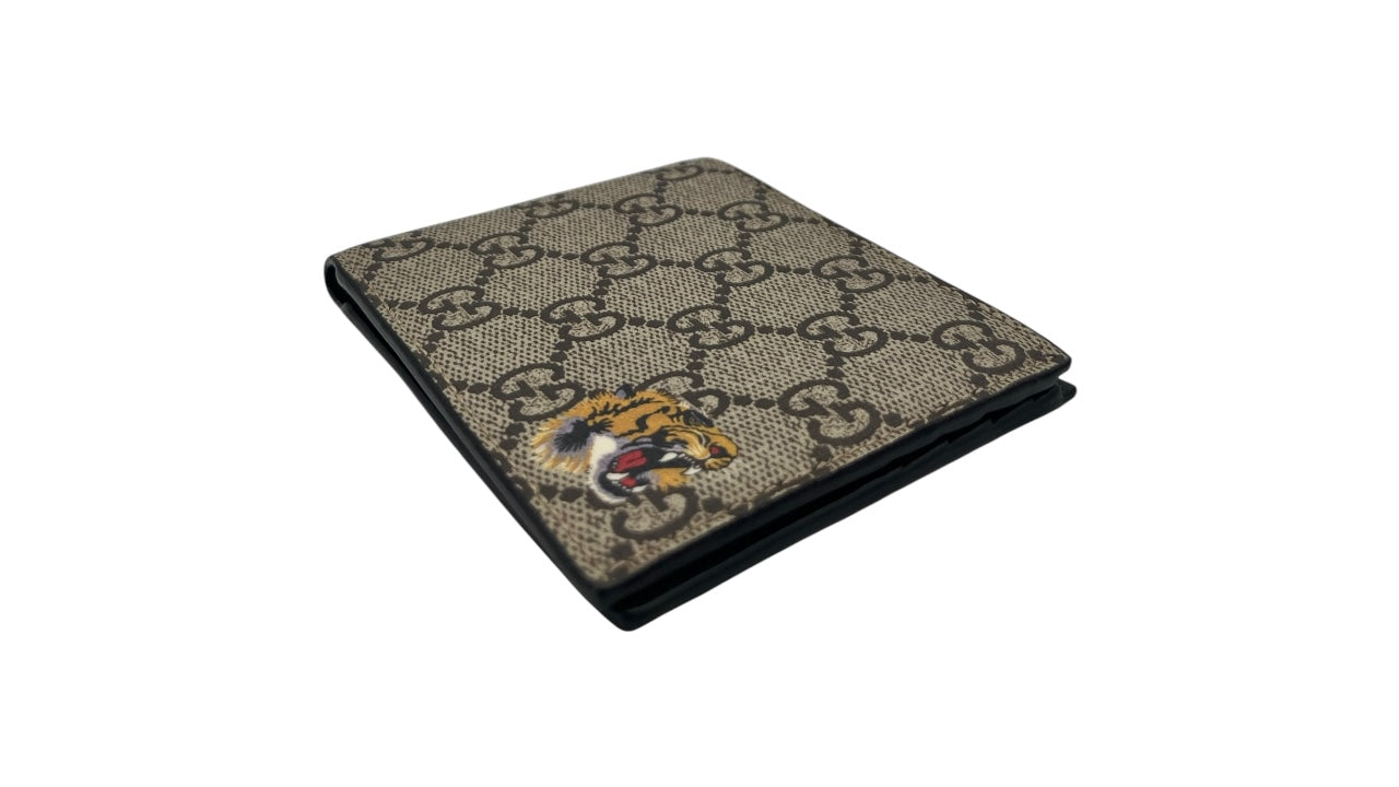 GUCCI BEIGE GG SUPREME CANVAS TIGER PRINT BIFOLD SHORT WALLET