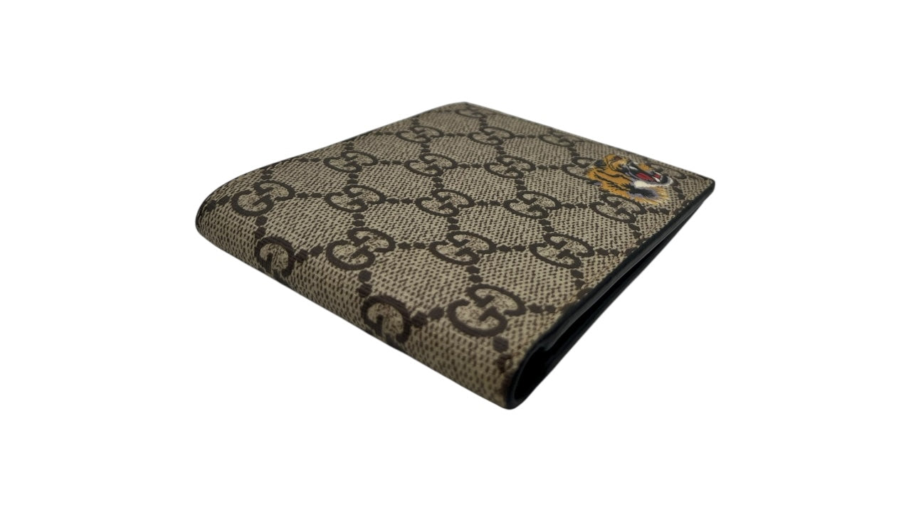 GUCCI BEIGE GG SUPREME CANVAS TIGER PRINT BIFOLD SHORT WALLET