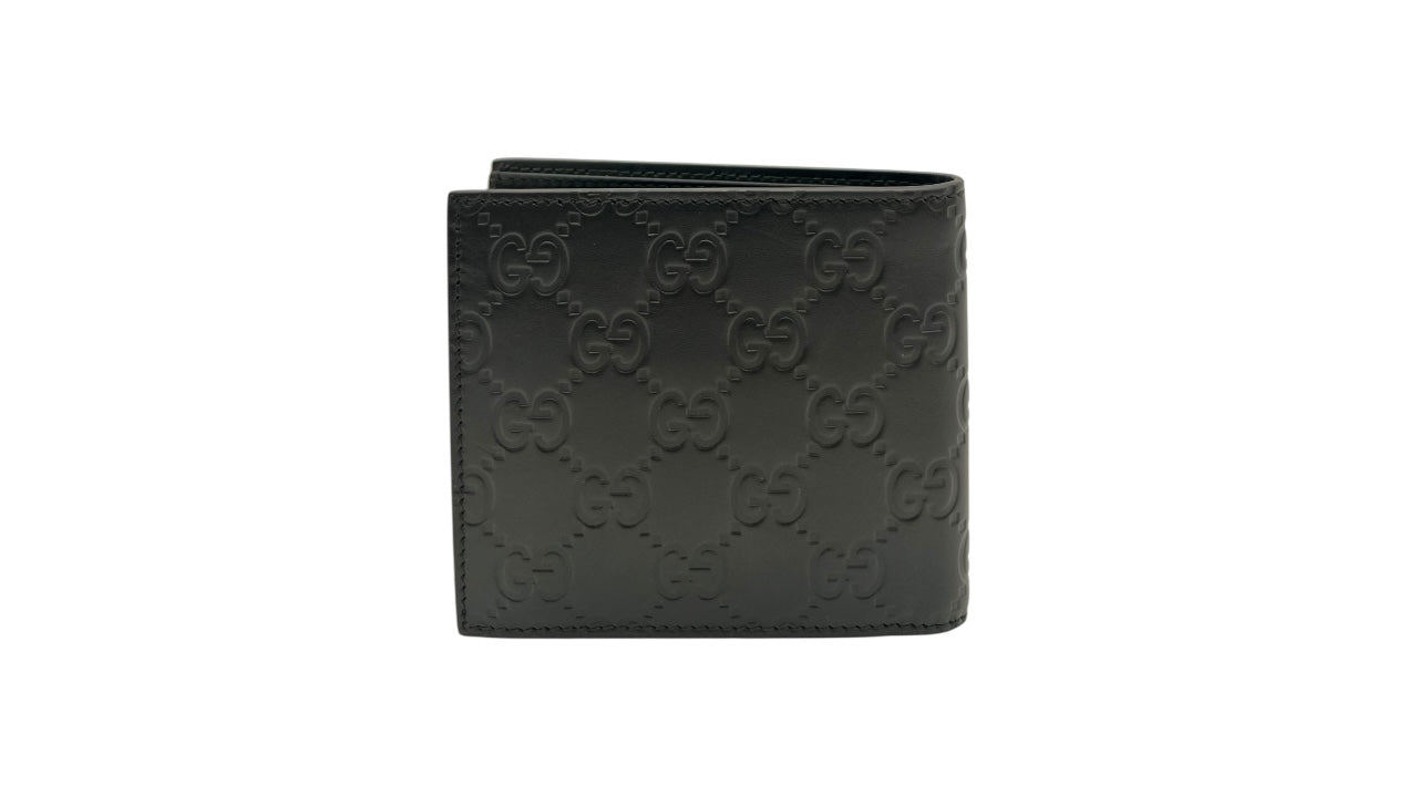 GUCCI GG GUCCISSIMA EMBOSSED COMPACT CANVAS WALLET BLACK