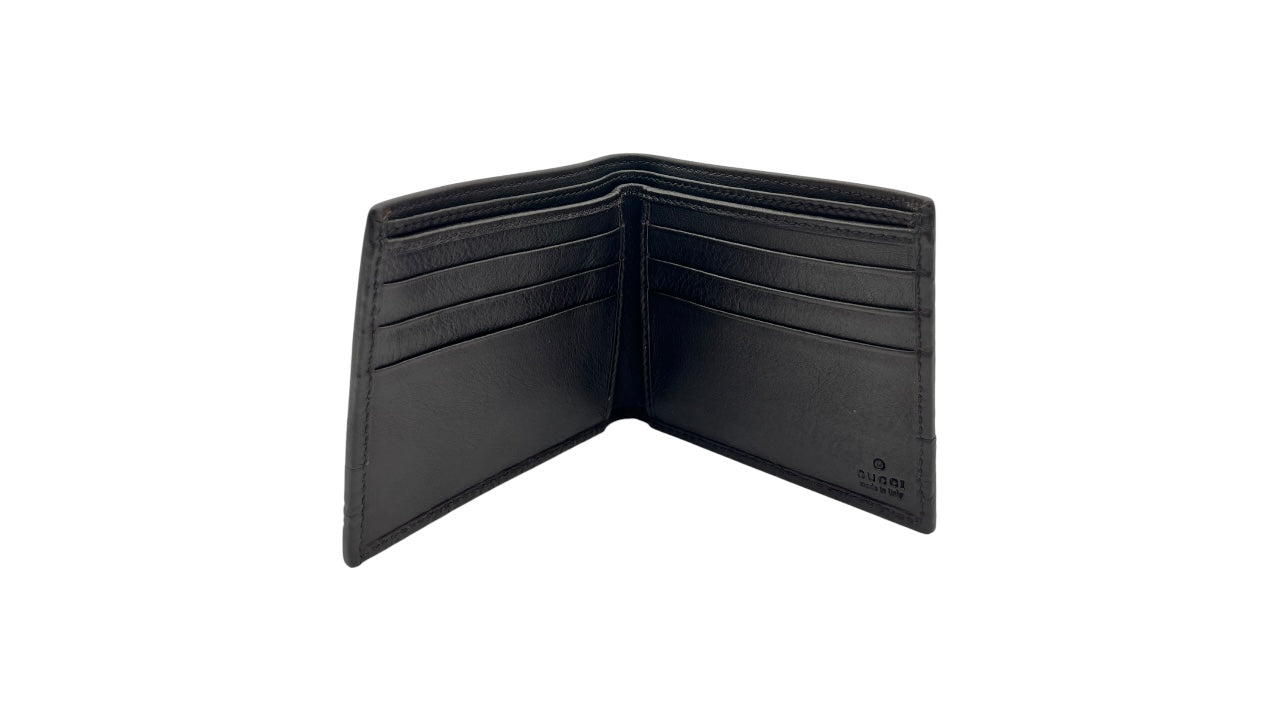 GUCCI DARK BROWN GUCCISSIMA LEATHER BIFOLD COMPACT WALLET