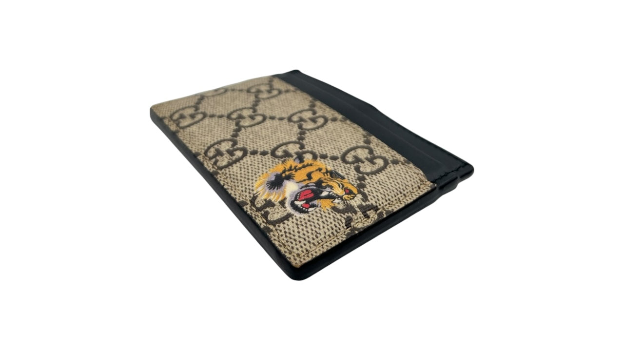 GUCCI TIGER PRINT CANVAS CARD HOLDER