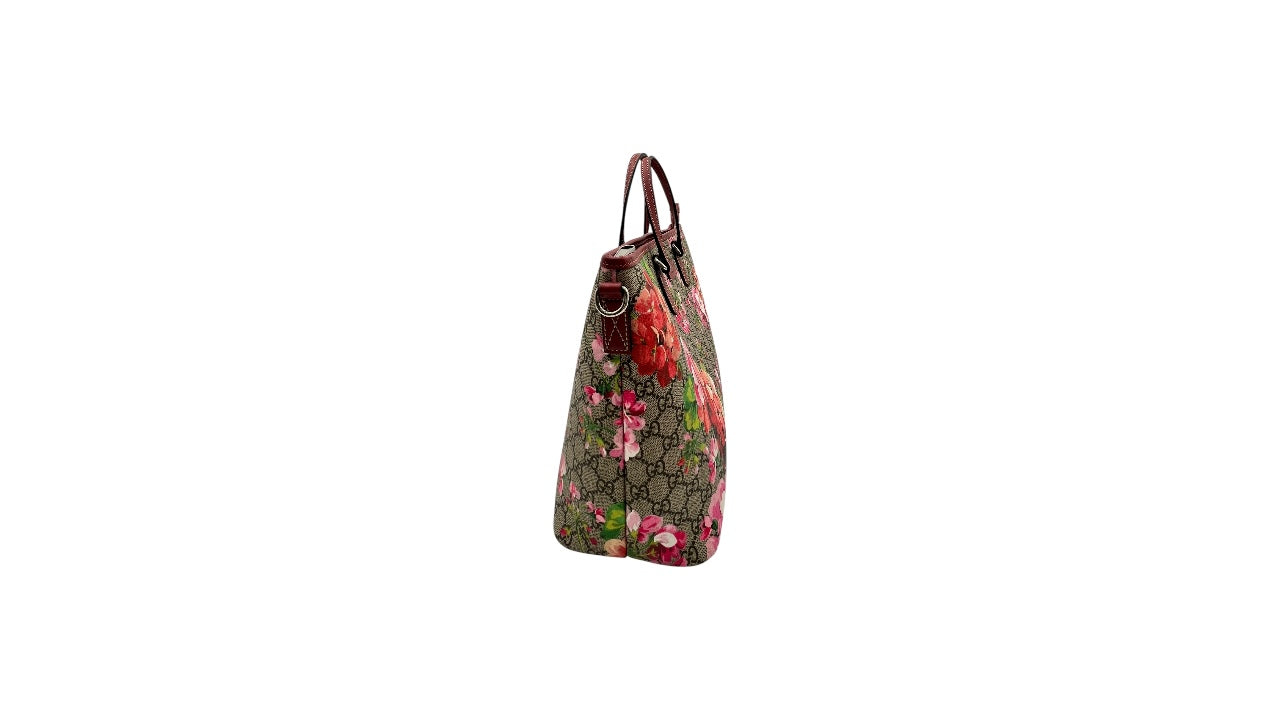 GUCCI PINK BLOOMS GG CANVAS SHOPPING TOTE