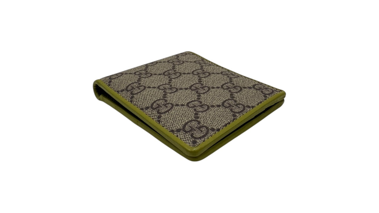 GUCCI GG SUPREME CANVAS BI-FOLD WALLET LIME INTERIOR