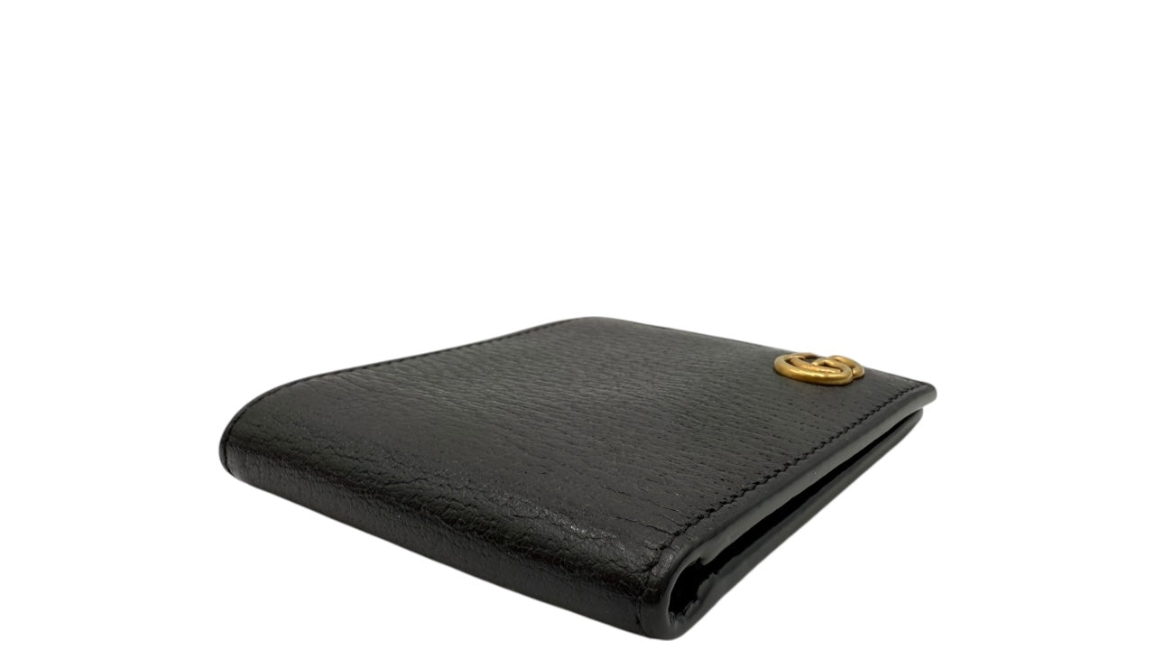 GUCCI BLACK CALFSKIN SHORT WALLET GOLD G