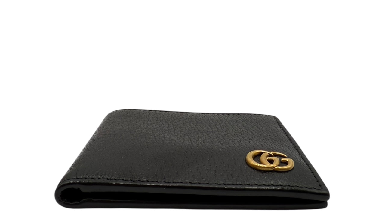 GUCCI BLACK CALFSKIN SHORT WALLET GOLD G