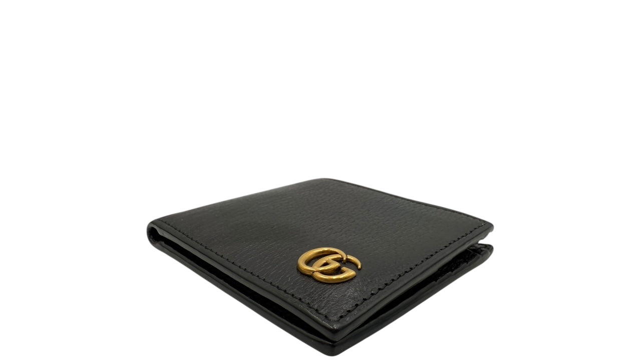 GUCCI BLACK CALFSKIN SHORT WALLET GOLD G