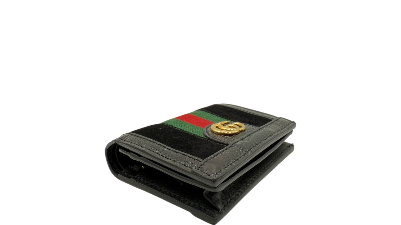 GUCCI OPHIDIA BLACK PATENT LEATHER CARD HOLDER