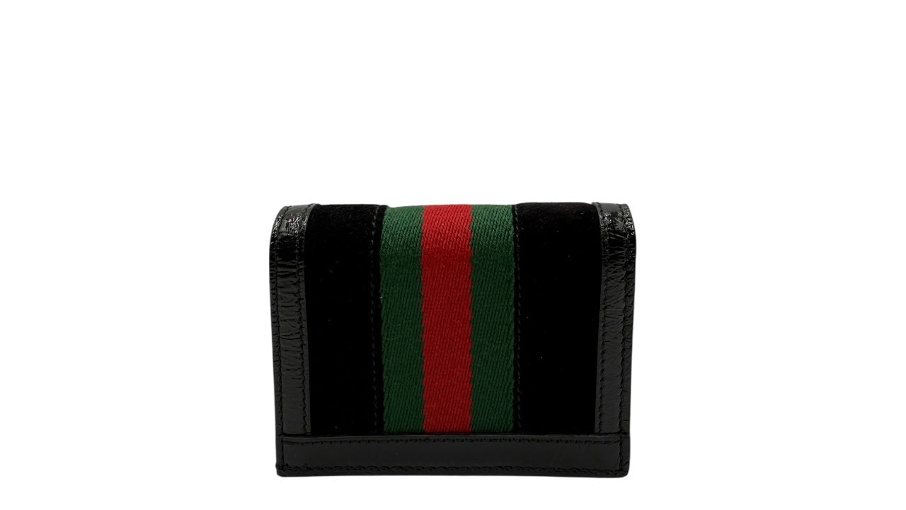 GUCCI OPHIDIA BLACK PATENT LEATHER CARD HOLDER