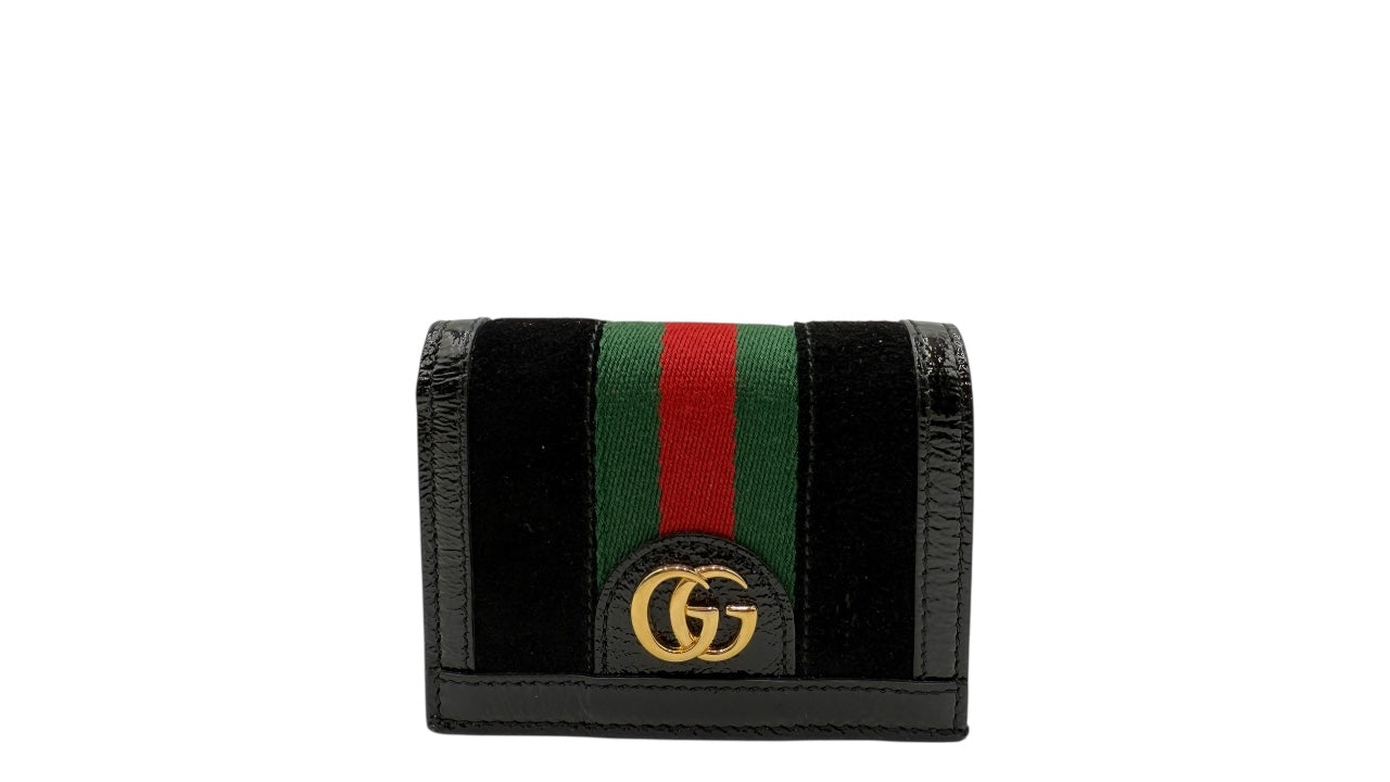 GUCCI OPHIDIA BLACK PATENT LEATHER CARD HOLDER