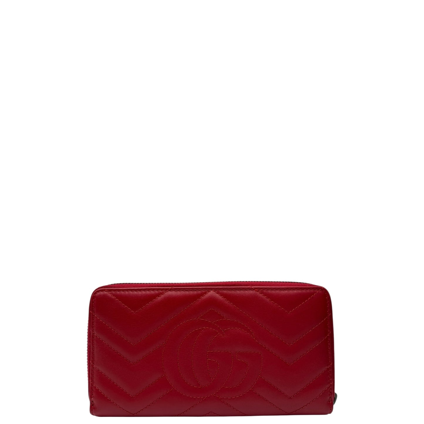 GUCCI CALFSKIN MATELASSE GG MARMONT ZIPPY WALLET RED