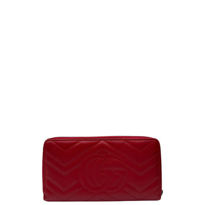 GUCCI CALFSKIN MATELASSE GG MARMONT ZIPPY WALLET RED