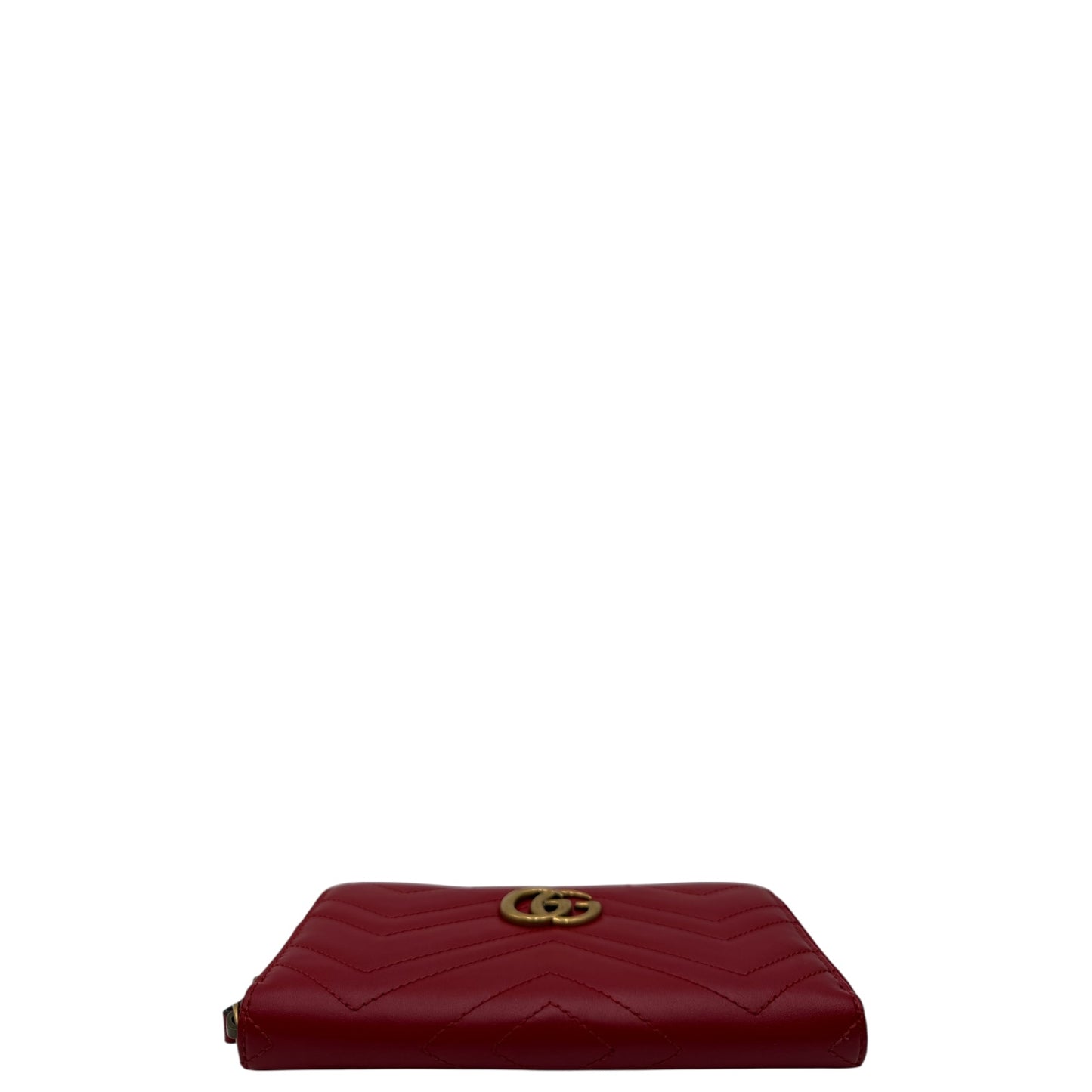 GUCCI CALFSKIN MATELASSE GG MARMONT ZIPPY WALLET RED