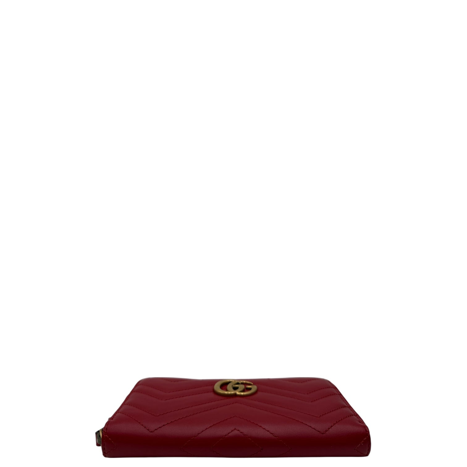 GUCCI CALFSKIN MATELASSE GG MARMONT ZIPPY WALLET RED