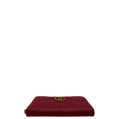 GUCCI CALFSKIN MATELASSE GG MARMONT ZIPPY WALLET RED