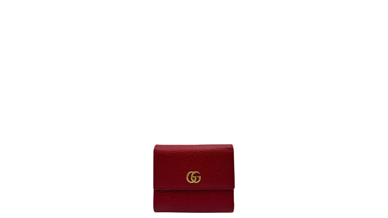 GUCCI GG MARMONT RED LEATHER TRIFOLD WALLET