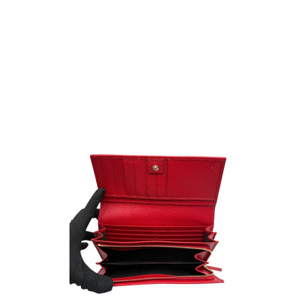 GUCCI PEBBLED LONG CONTINENTAL RED WALLET