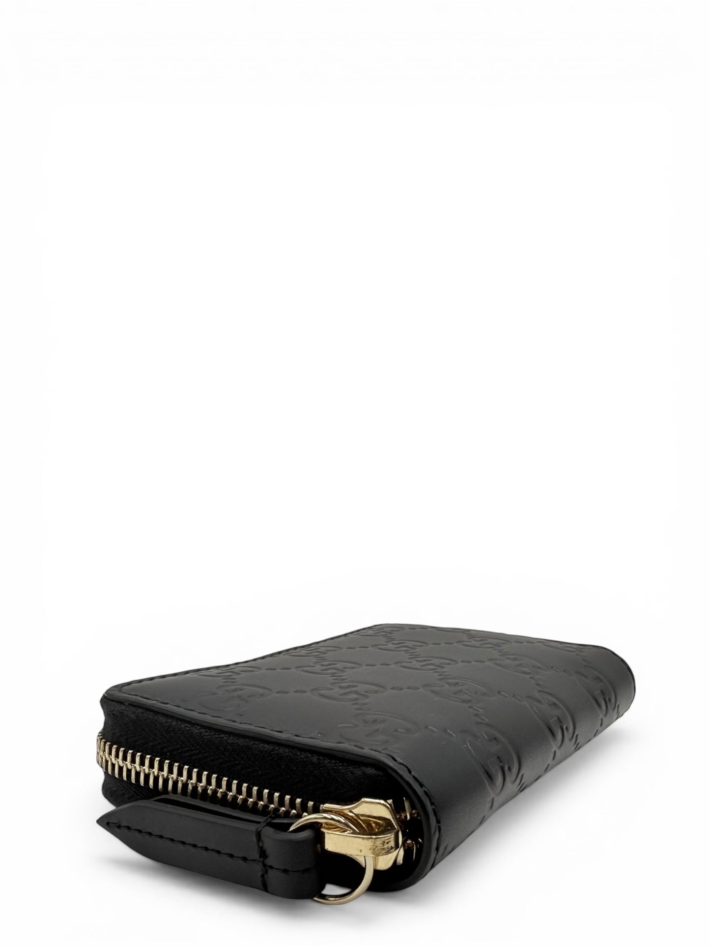 GUCCI GUCCISSIMA ZIP AROUND CARD CASE BLACK