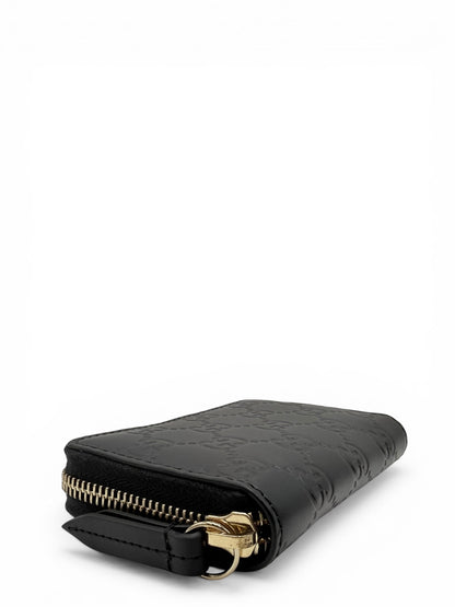 GUCCI GUCCISSIMA ZIP AROUND CARD CASE BLACK
