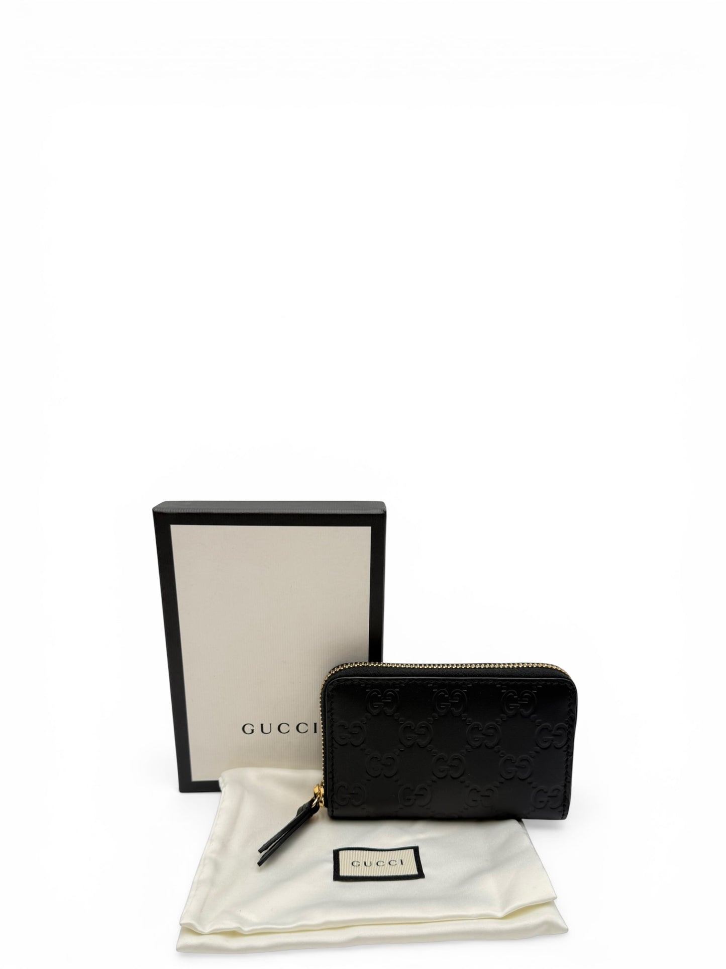 GUCCI GUCCISSIMA ZIP AROUND CARD CASE BLACK