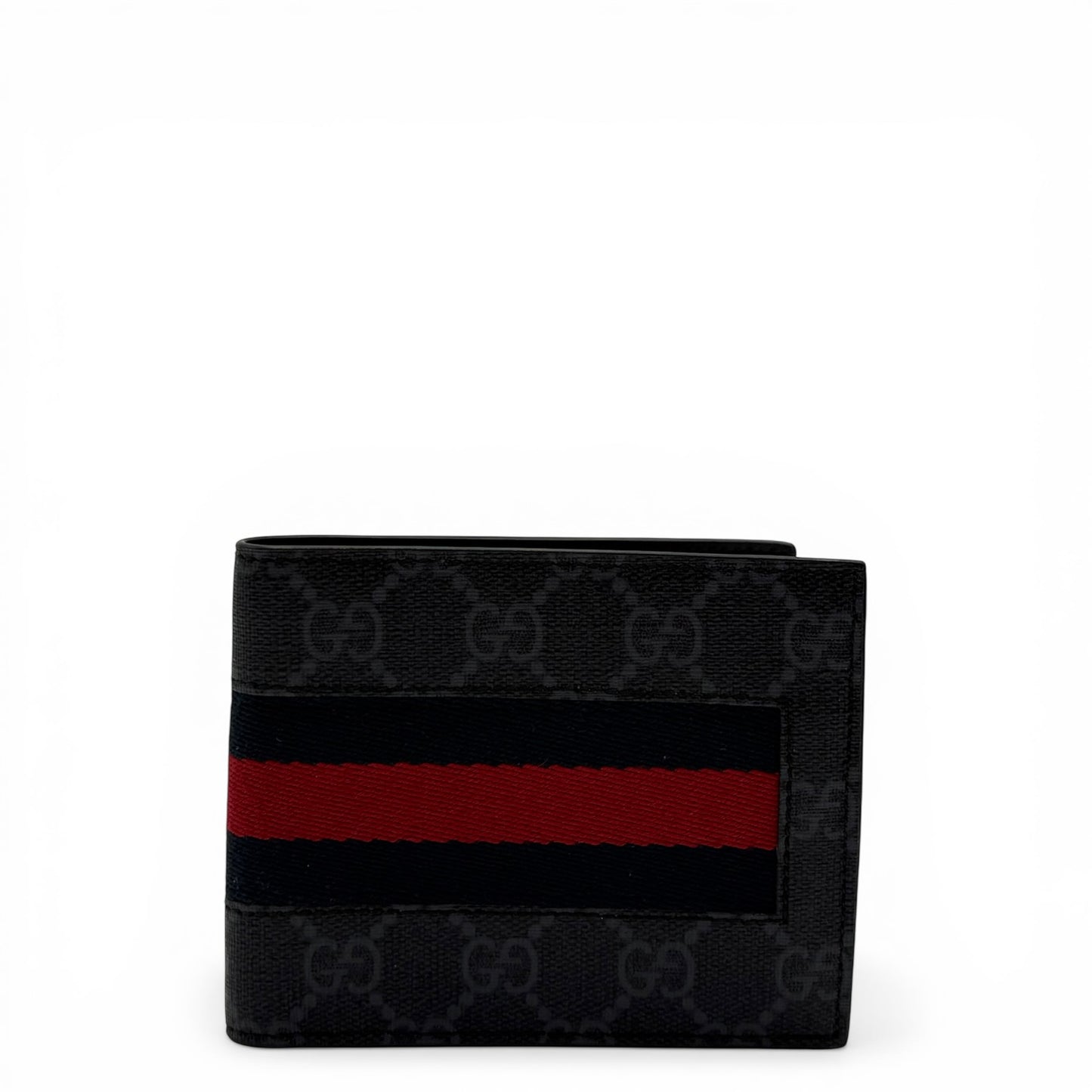 GUCCI WEB BLACK GG COATED CANVAS FABRIC BIFOLD WALLET