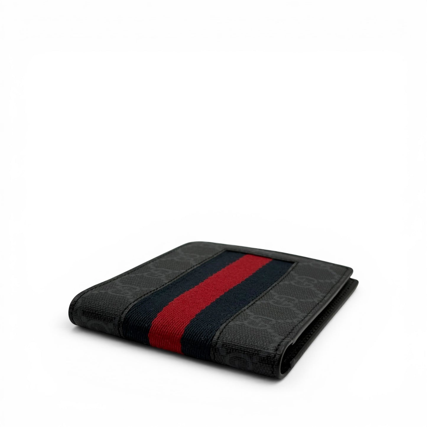 GUCCI WEB BLACK GG COATED CANVAS FABRIC BIFOLD WALLET