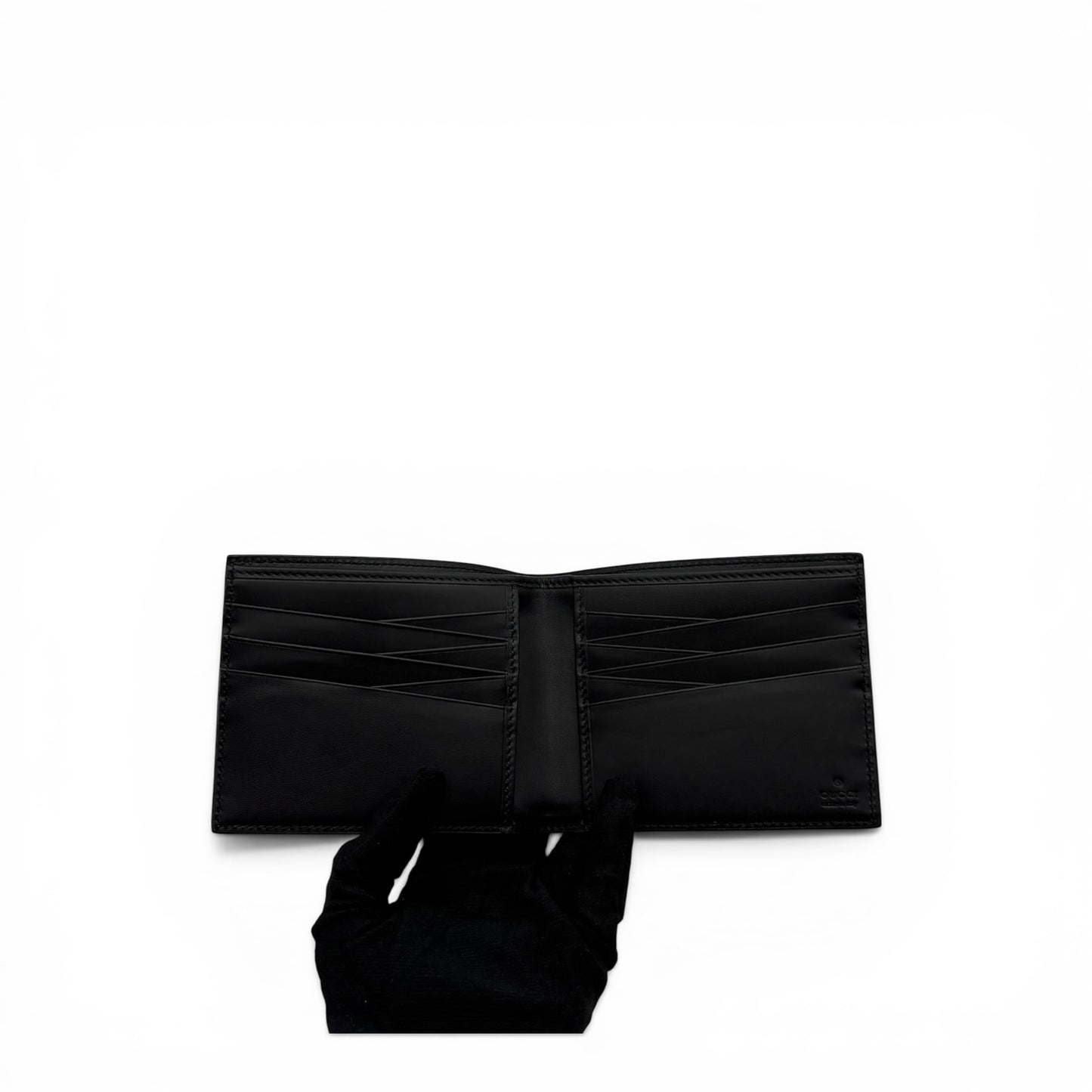 GUCCI WEB BLACK GG COATED CANVAS FABRIC BIFOLD WALLET