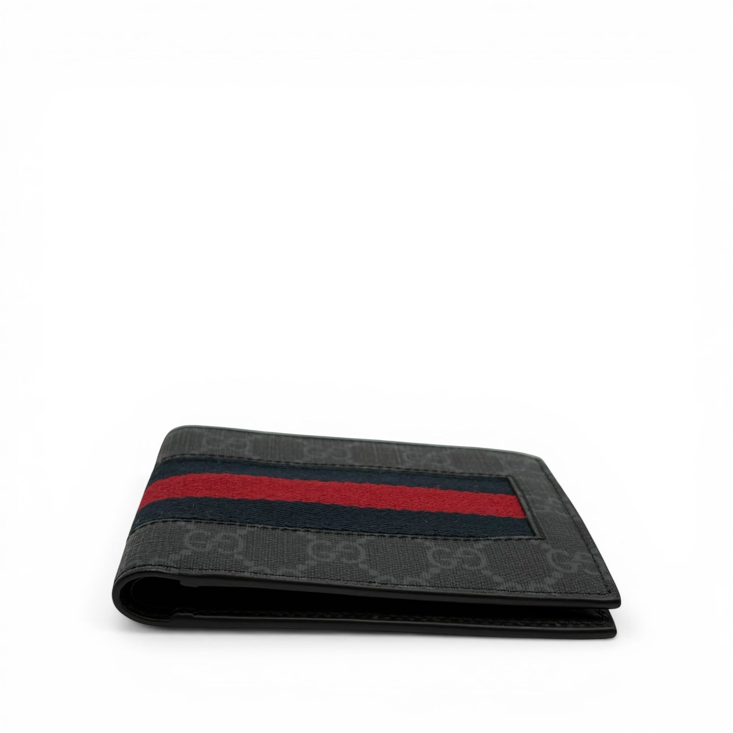GUCCI WEB BLACK GG COATED CANVAS FABRIC BIFOLD WALLET