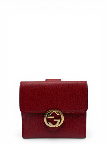 GUCCI INTERLOCKING RED CALFSKIN SHORT WALLET