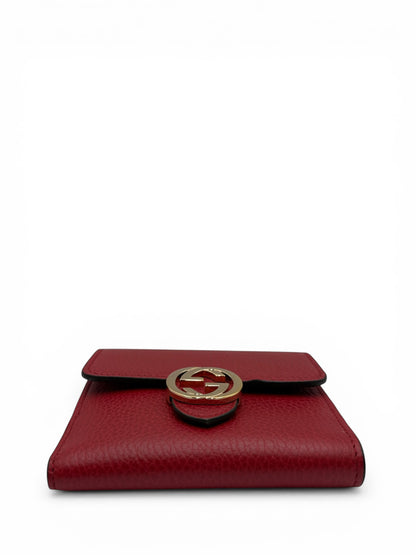 GUCCI INTERLOCKING RED CALFSKIN SHORT WALLET