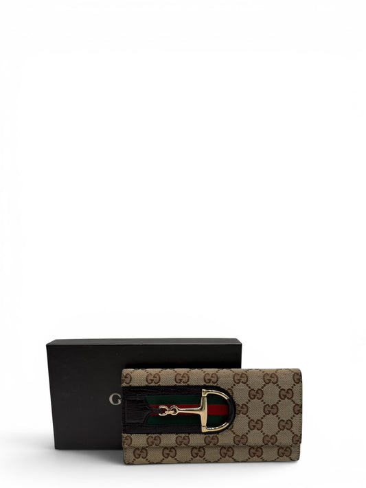 GUCCI GG MONOGRAM HORSEBIT LONG FLAP WALLET