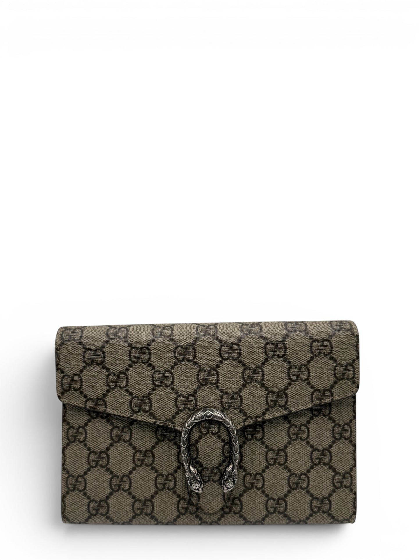 GUCCI DIONYSUS BROWN MONOGRAM WALLET ON CHAIN