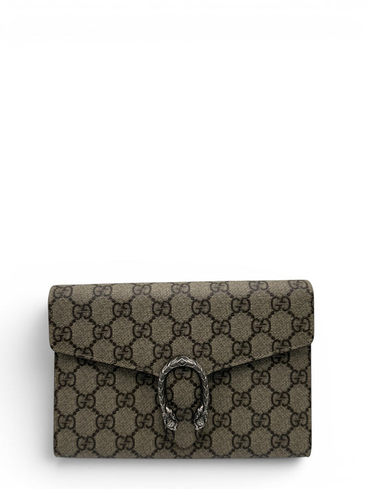 GUCCI DIONYSUS BROWN MONOGRAM WALLET ON CHAIN