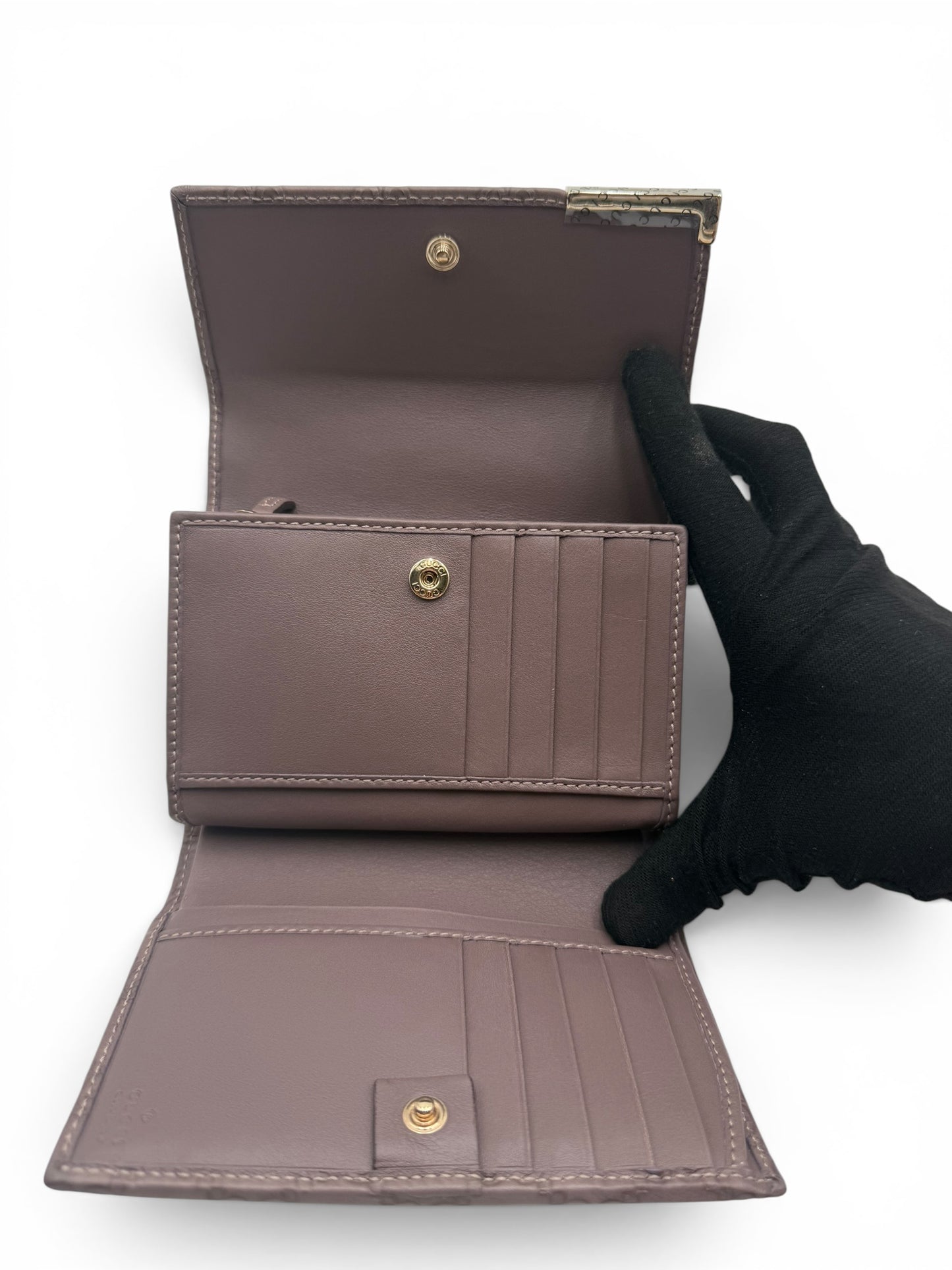 GUCCI GUCCISSIMA LEATHER FLAP FRENCH WALLET IN EGGPLANT