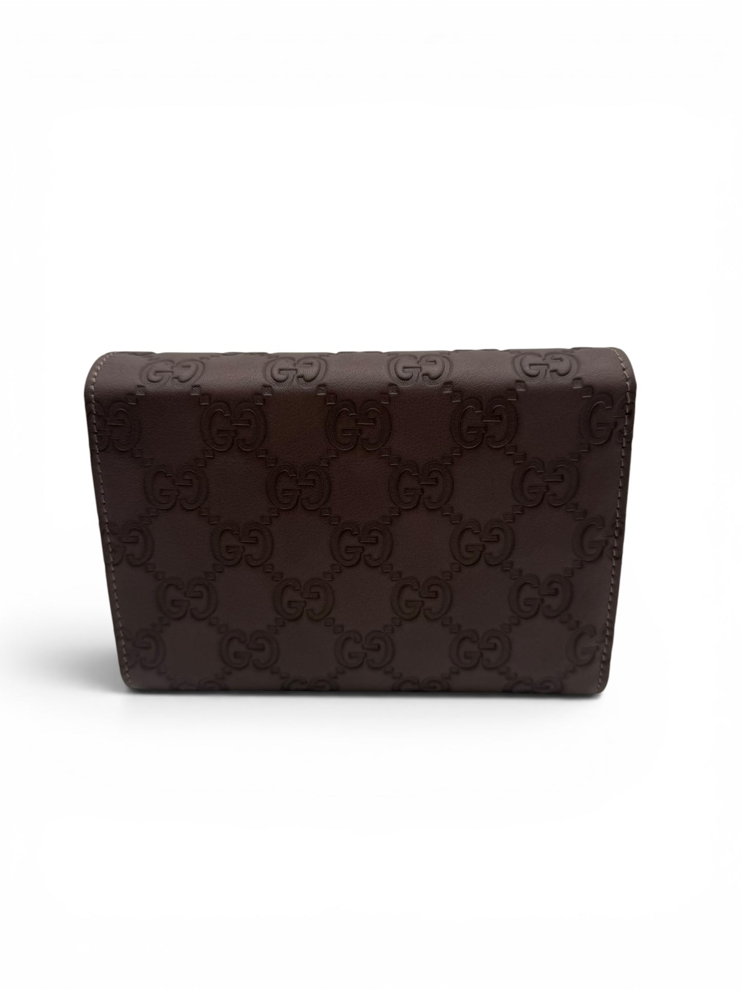 GUCCI GUCCISSIMA LEATHER FLAP FRENCH WALLET IN EGGPLANT