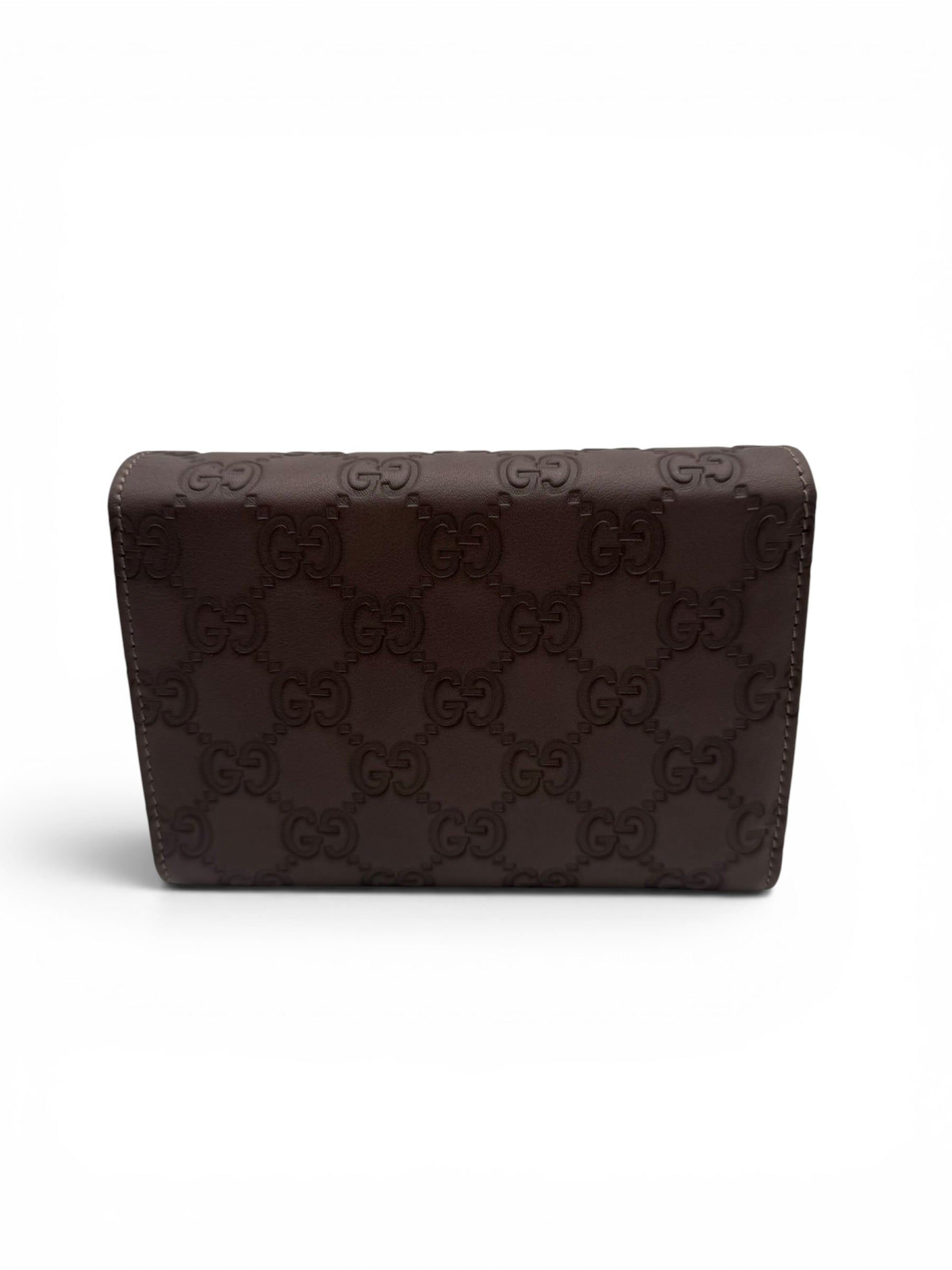 GUCCI GUCCISSIMA LEATHER FLAP FRENCH WALLET IN EGGPLANT