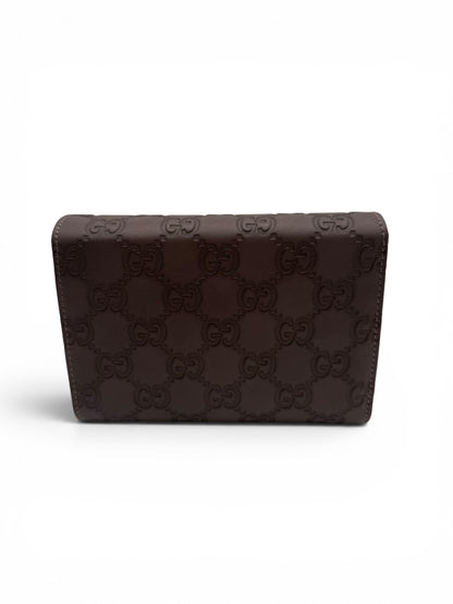 GUCCI GUCCISSIMA LEATHER FLAP FRENCH WALLET IN EGGPLANT