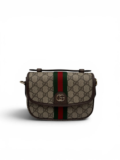 GUCCI OPHIDIA GG SUPREME TOP HANDLE BAG SHOULDER BAG BEIGE SMALL