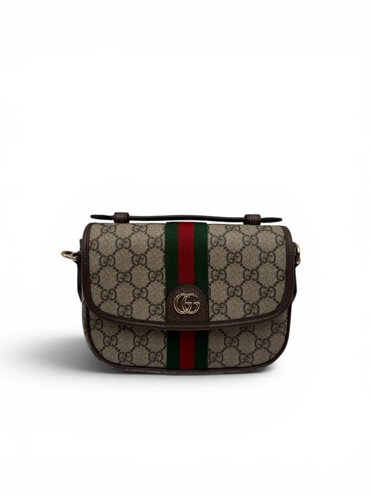 GUCCI OPHIDIA GG SUPREME TOP HANDLE BAG SHOULDER BAG BEIGE SMALL