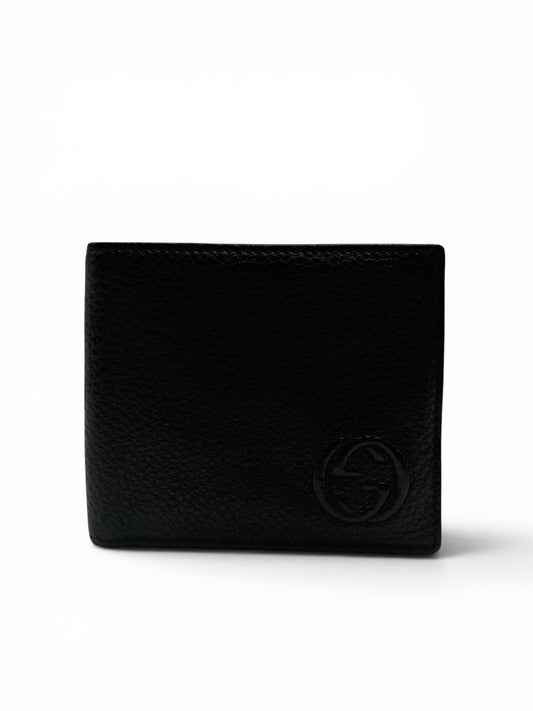 GUCCI WALLET BLACK GRAINED LEATHER INTERLOCKING G BI-FOLD