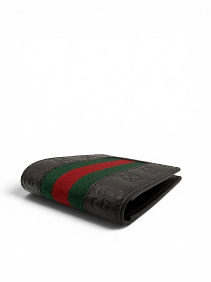 GUCCI DARK BROWN GUCCISSIMA LEATHER SIGNATURE WEB WALLET