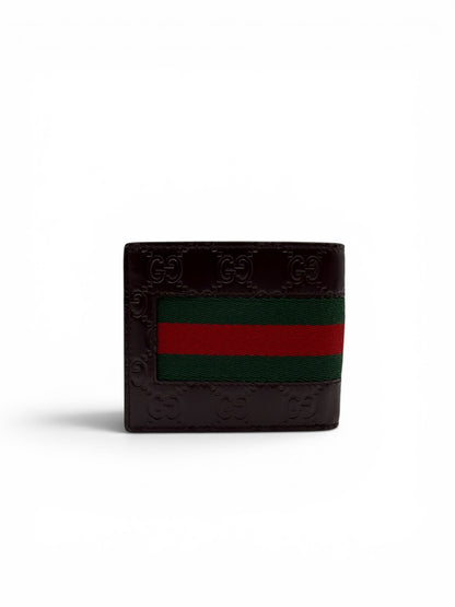 GUCCI DARK BROWN GUCCISSIMA LEATHER SIGNATURE WEB WALLET