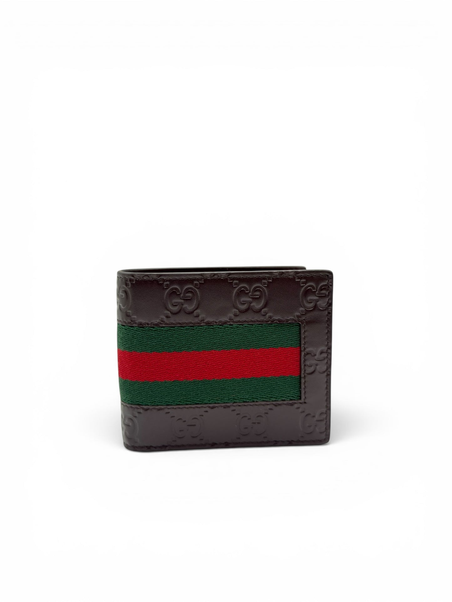 GUCCI DARK BROWN GUCCISSIMA LEATHER SIGNATURE WEB WALLET
