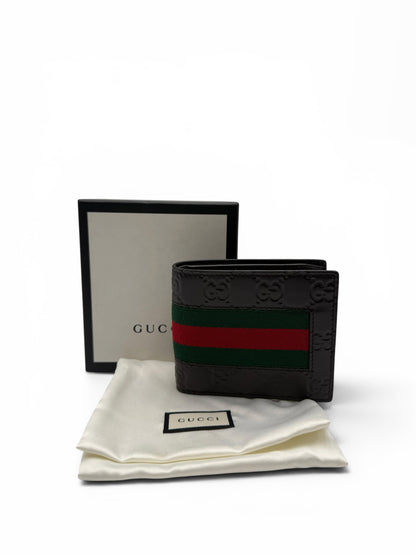 GUCCI DARK BROWN GUCCISSIMA LEATHER SIGNATURE WEB WALLET