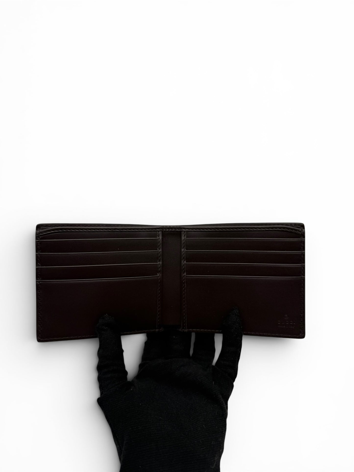 GUCCI DARK BROWN GUCCISSIMA LEATHER SIGNATURE WEB WALLET