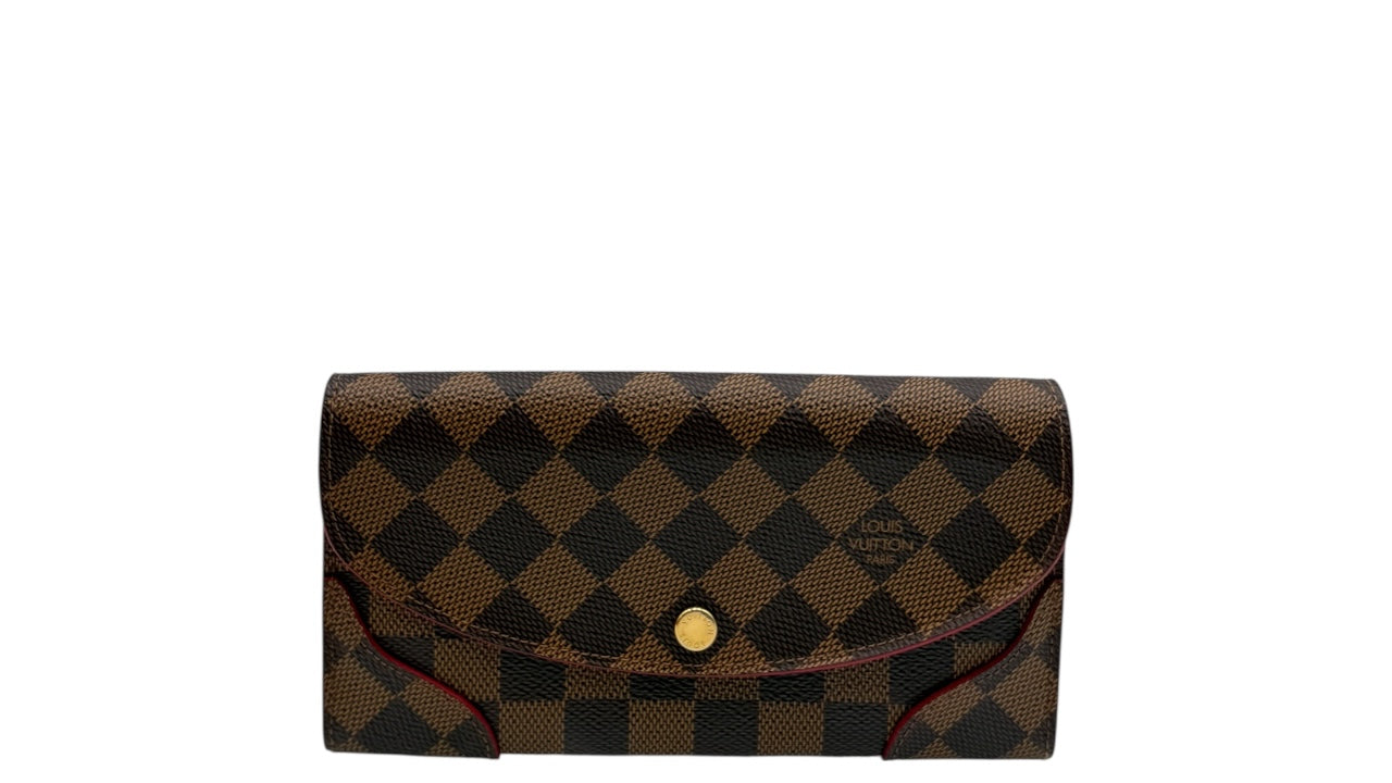 LOUIS VUITTON CAISSA DAMIER EBENE COATED CANVAS LONG WALLET (RED)