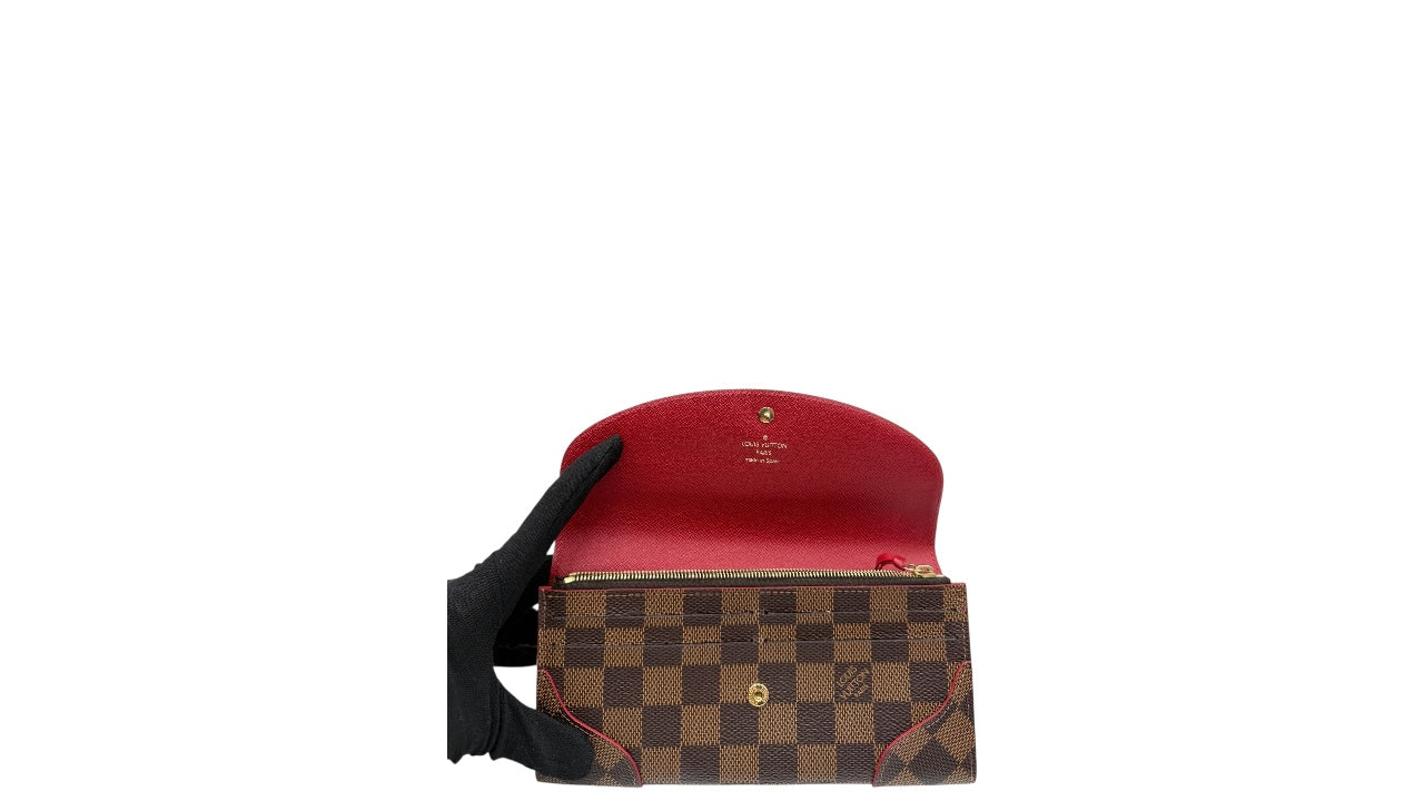 LOUIS VUITTON CAISSA DAMIER EBENE COATED CANVAS LONG WALLET (RED)
