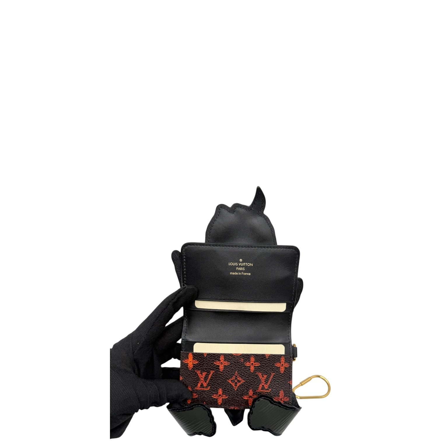 LOUIS VUITTON BLACK CALFSKIN DOG CARD HOLDER